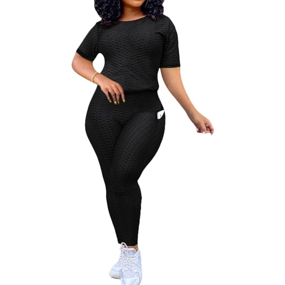Workout Set 2 Piece Short Sleeve T Shirts Tummy Control Butt Lifting Yoga Pants!